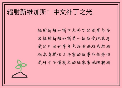 辐射新维加斯：中文补丁之光